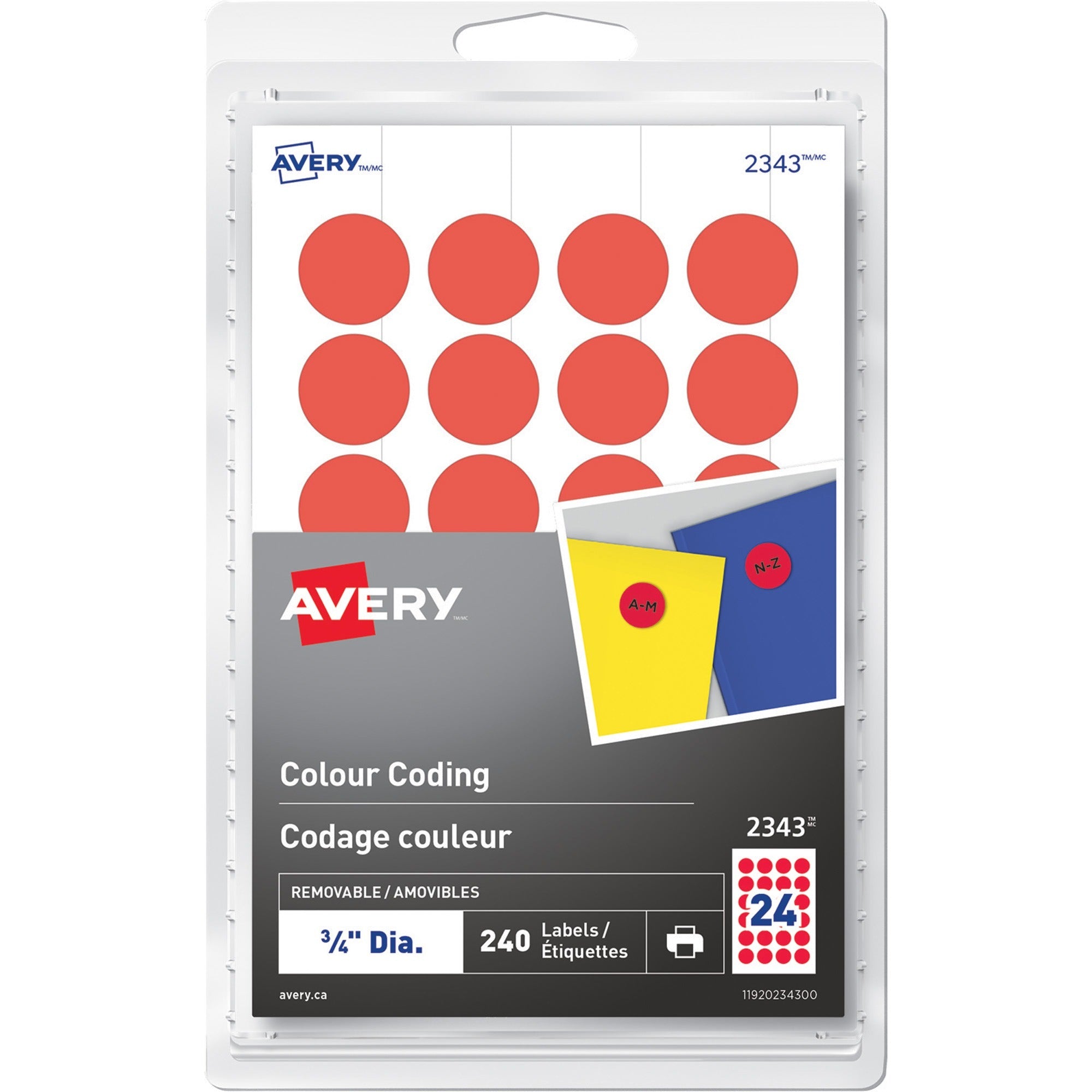 Avery&reg; Removable Colour Coding Labelsfor Laser and Inkjet Printers, 3/4" , Red