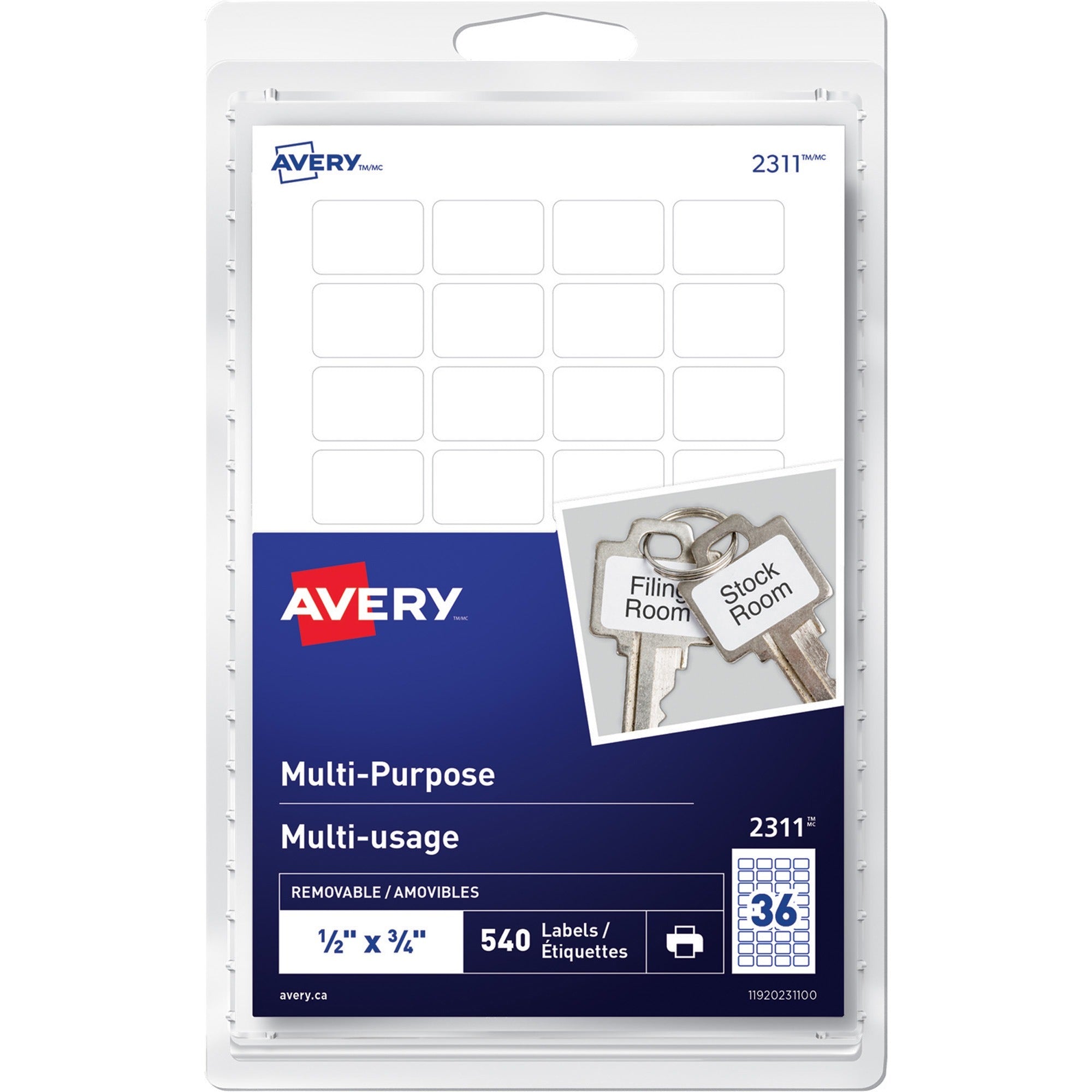 Avery&reg; Multi-Purpose Removable Labelsfor Laser and Inkjet Printers, 1/2" x 3/4"