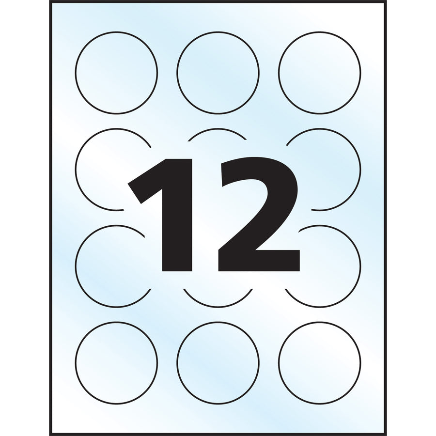 Glossy Clear Round Labels 2" Diameter, Permanent Adhesive, for Laser and Inkjet Printers - 22815