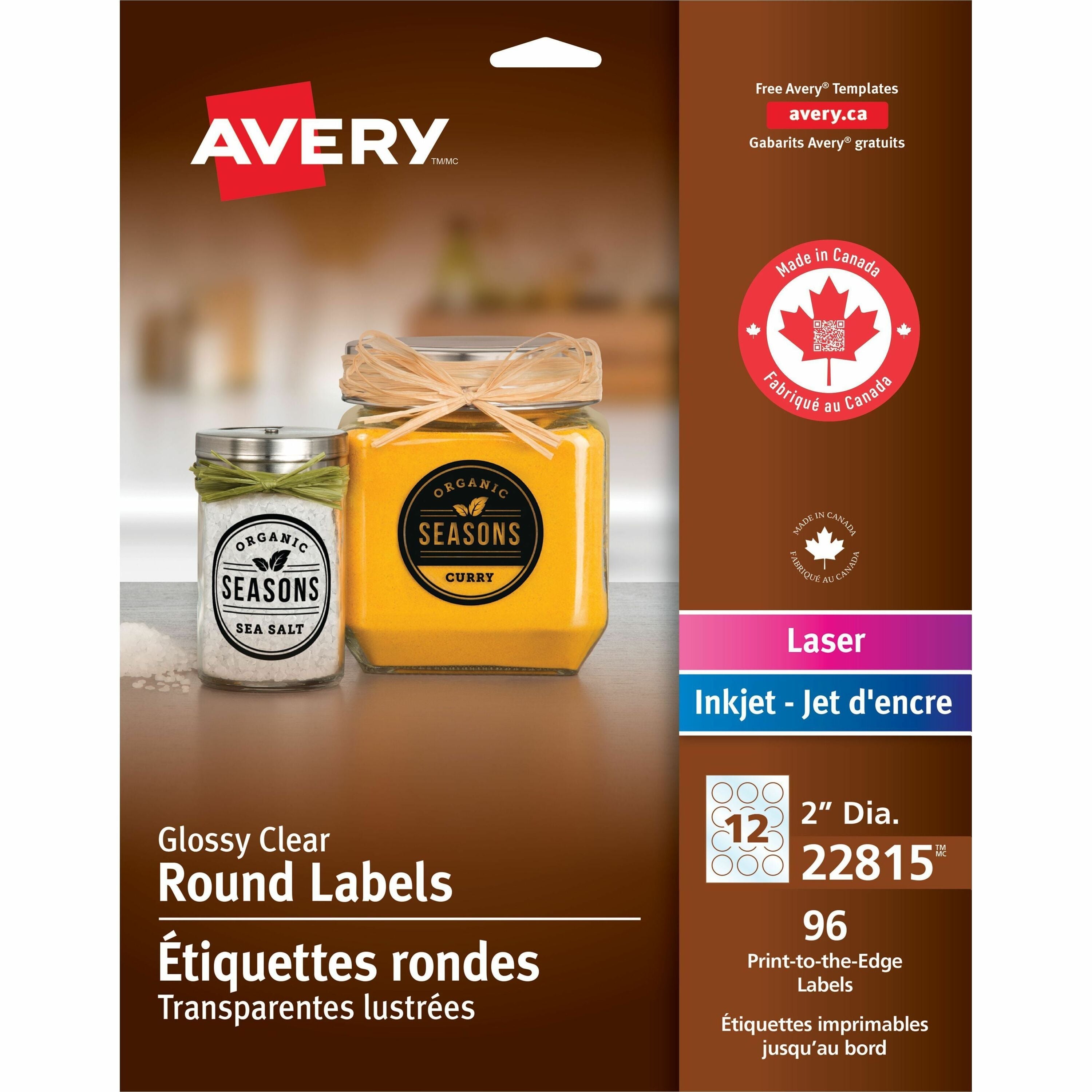 Glossy Clear Round Labels 2" Diameter, Permanent Adhesive, for Laser and Inkjet Printers