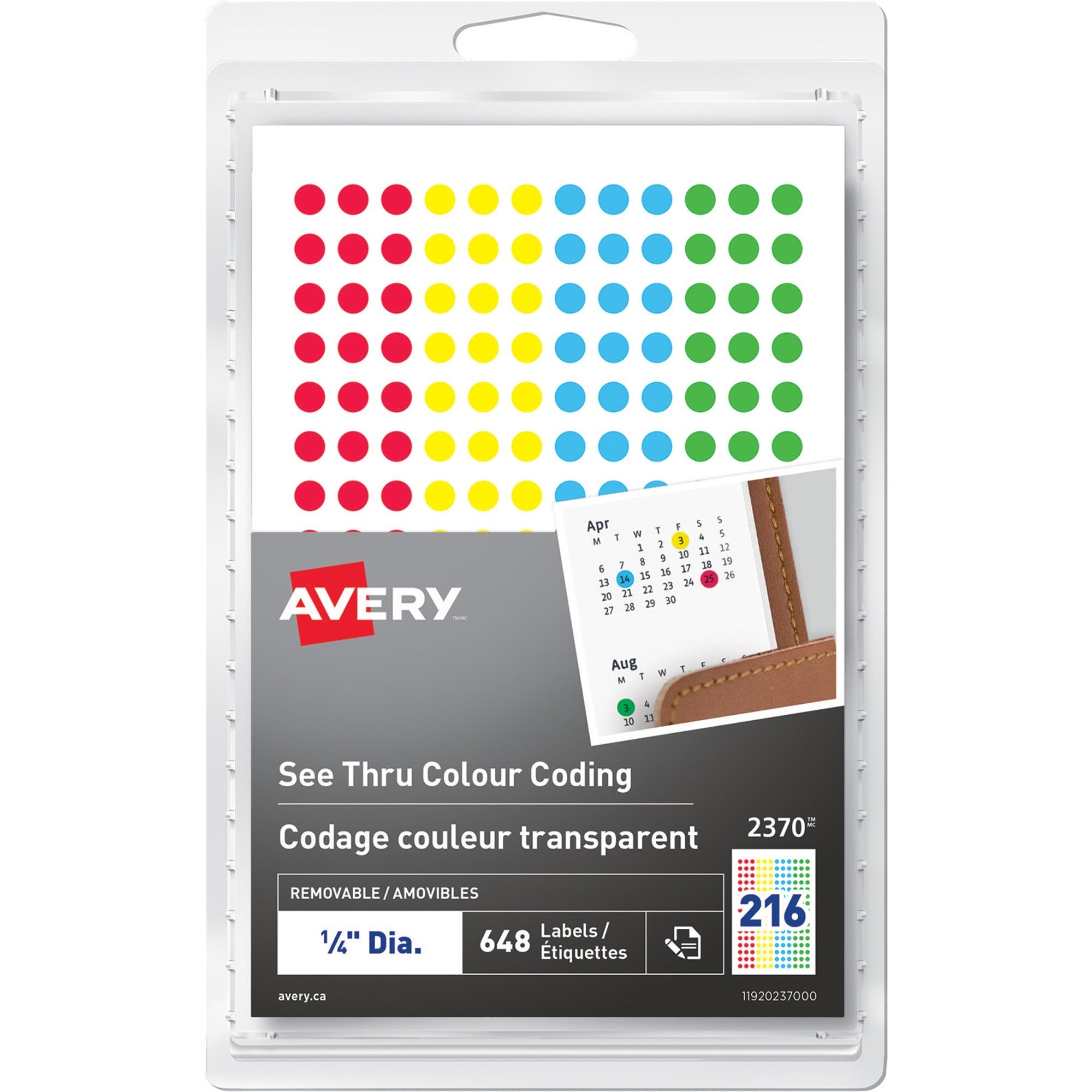 Avery&reg; See Thru Removable Colour Coding LabelsHandwrite, 1/4"