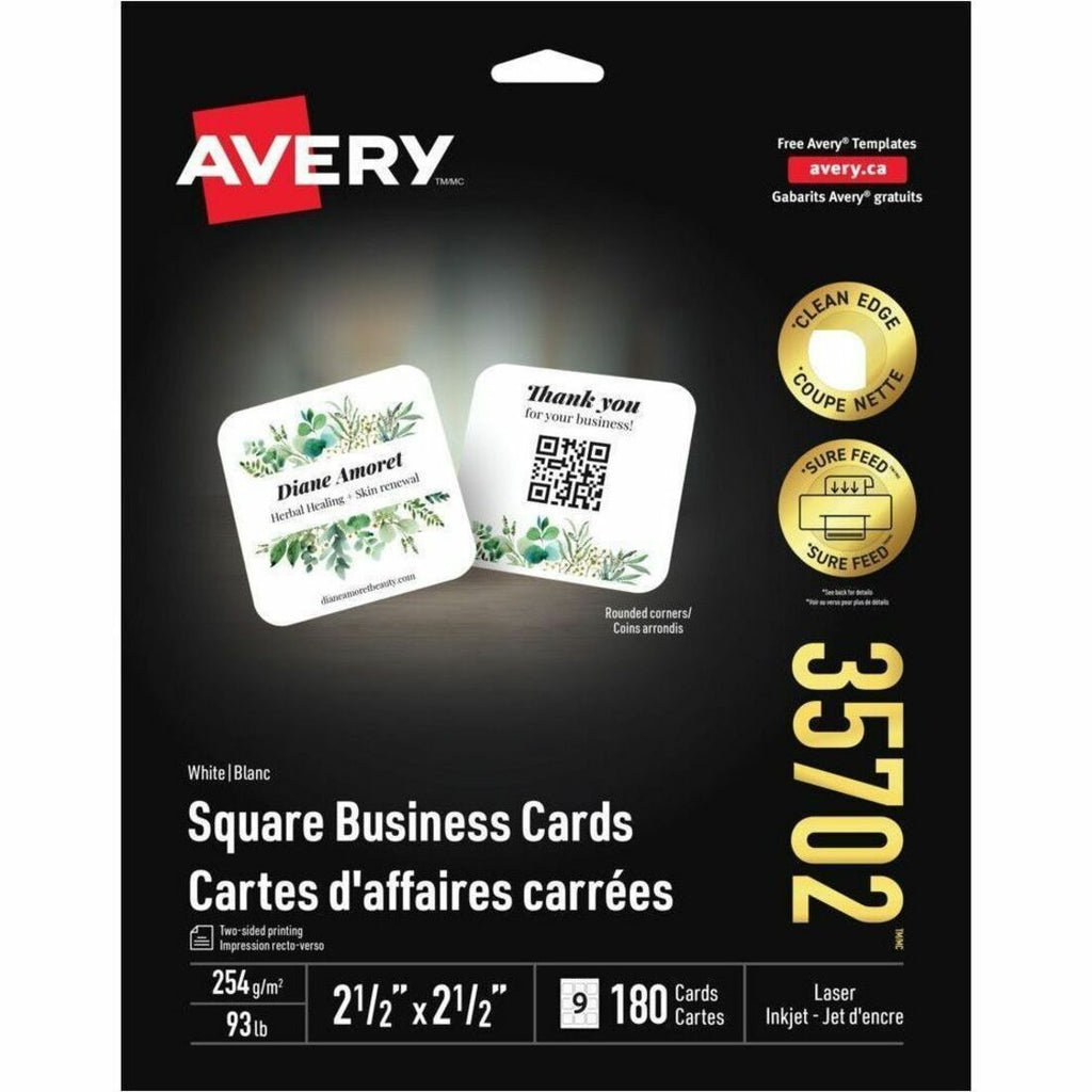 Avery Square Business Cards with Sure Feed™ Technology Clean Edge, 2-1/2" x 2-1/2" , for Laser and Inkjet Printers