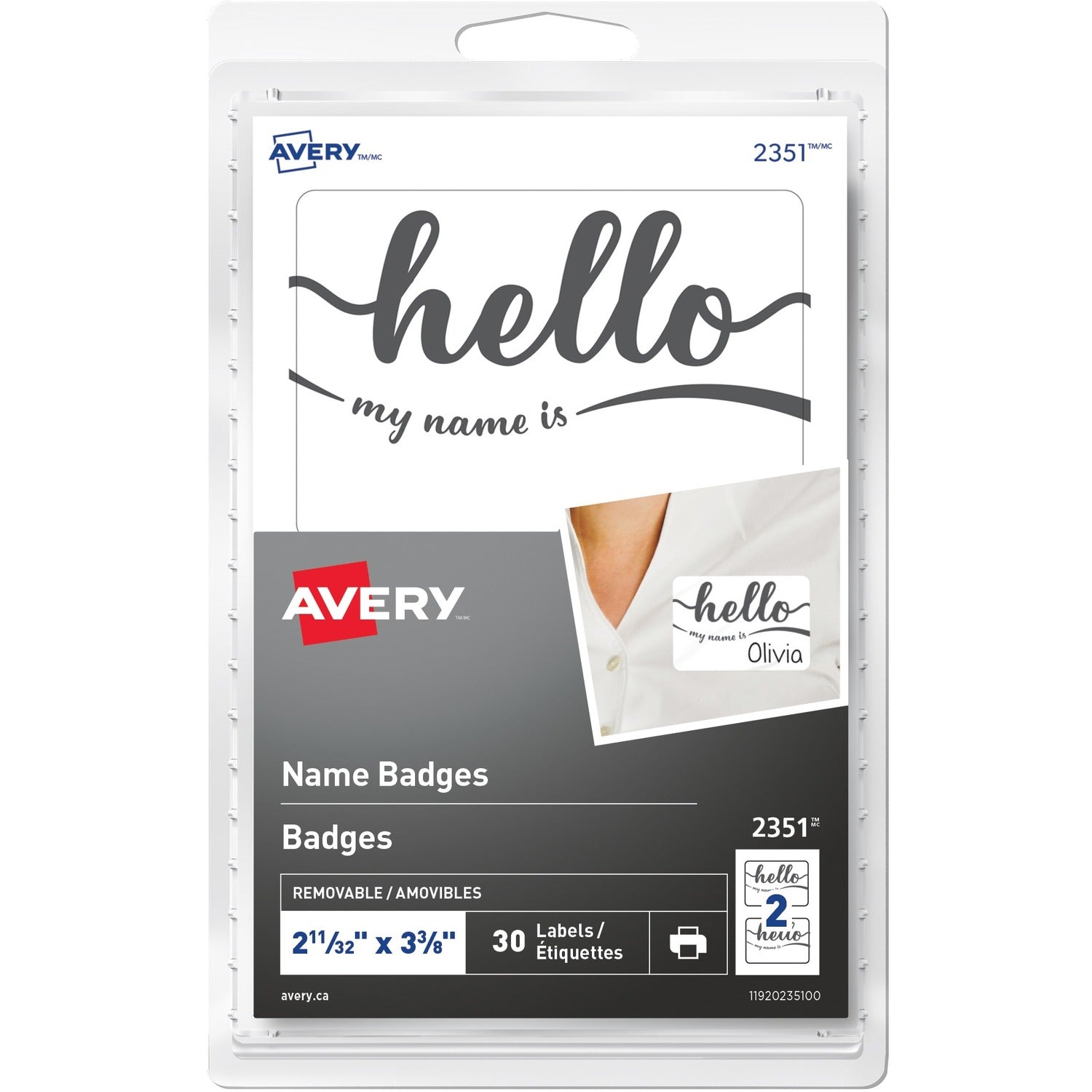 Avery&reg; Self-Adhesive "hello my name is" - Removable Name Badge - English