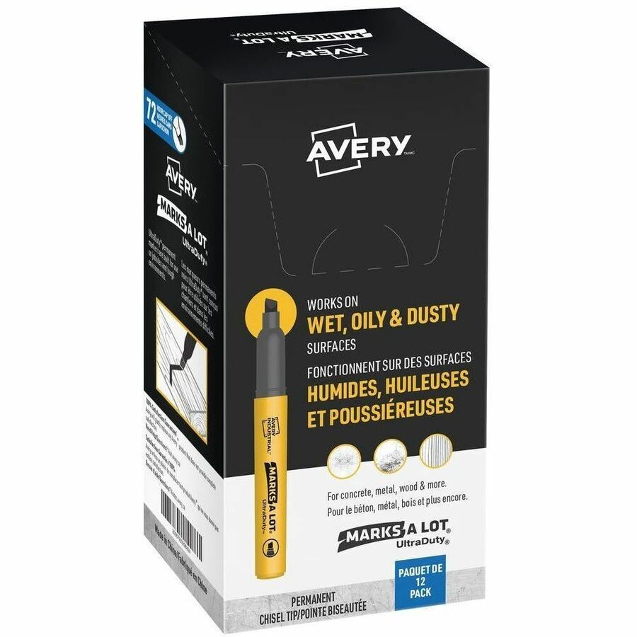 Avery Marks A Lot&reg; UltraDuty&reg; Markers Large Chisel Tip, Black, Box of 12