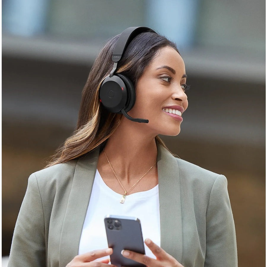 Alternate-Image5 Image for Jabra Evolve2 75 Wireless On-ear Stereo Headset - USB-C - Unified Communication - Black - Binaural - Ear-cup - 3000 cm - Bluetooth - 20 Hz to 20 kHz - MEMS Technology Microphone - Noise Cancelling