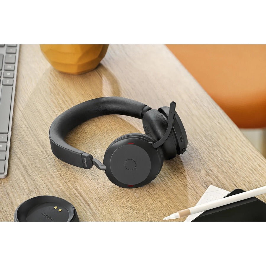 Alternate-Image2 Image for Jabra Evolve2 75 Wireless On-ear Stereo Headset - USB-A - Unified Communication - With Charging Stand - Black - Binaural - Ear-cup - 3000 cm - Bluetooth - 20 Hz to 20 kHz - MEMS Technology Microphone - Noise Cancelling