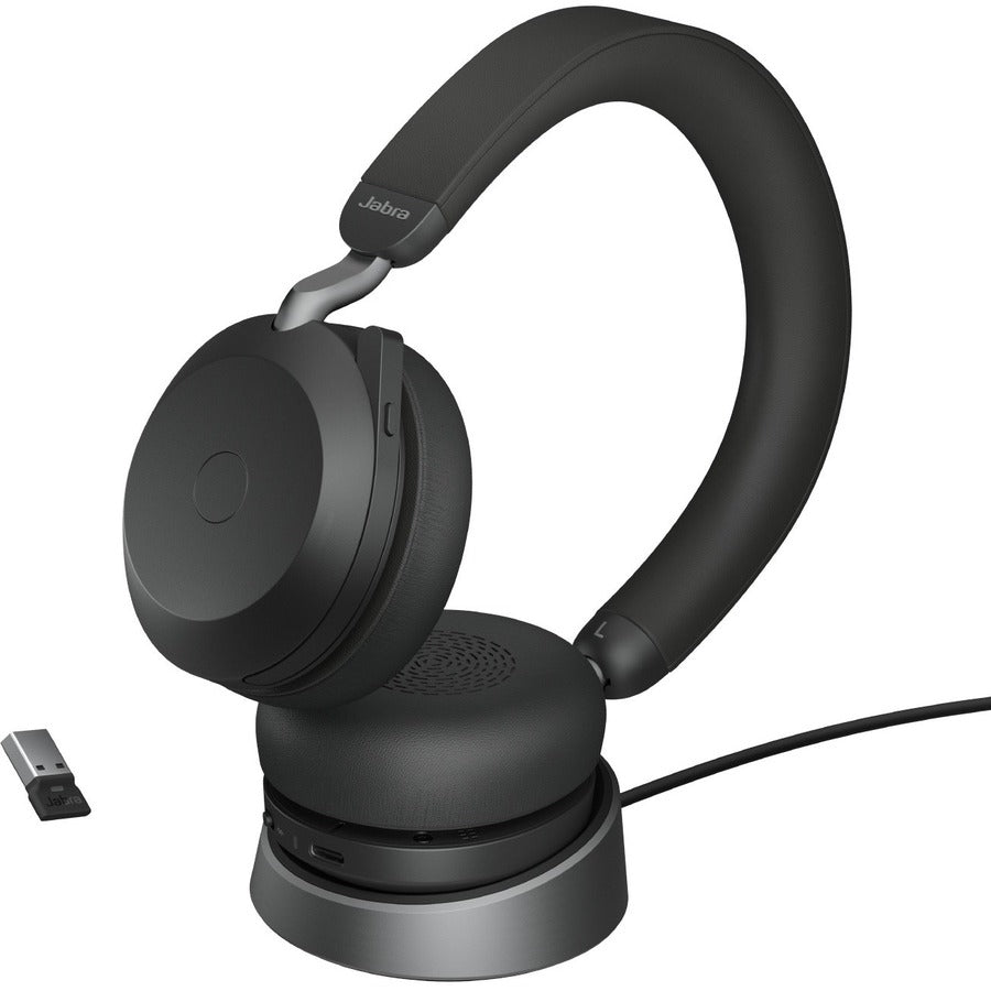 Alternate-Image1 Image for Jabra Evolve2 75 Wireless On-ear Stereo Headset - USB-A - Unified Communication - With Charging Stand - Black - Binaural - Ear-cup - 3000 cm - Bluetooth - 20 Hz to 20 kHz - MEMS Technology Microphone - Noise Cancelling