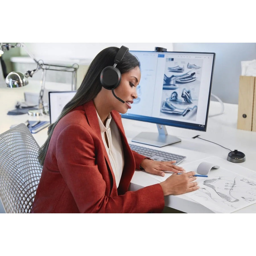 Alternate-Image4 Image for Jabra Evolve2 75 Wireless On-ear Stereo Headset - USB-C - For MS Teams - With Charging Stand - Black - Binaural - Ear-cup - 3000 cm - Bluetooth - 20 Hz to 20 kHz - MEMS Technology Microphone - Noise Cancelling