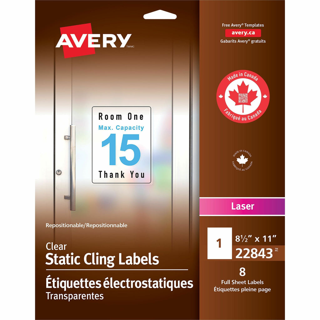 Avery Clear Static Cling Labels 8-1/2" X 11" , Repositionable, for Laser Printers