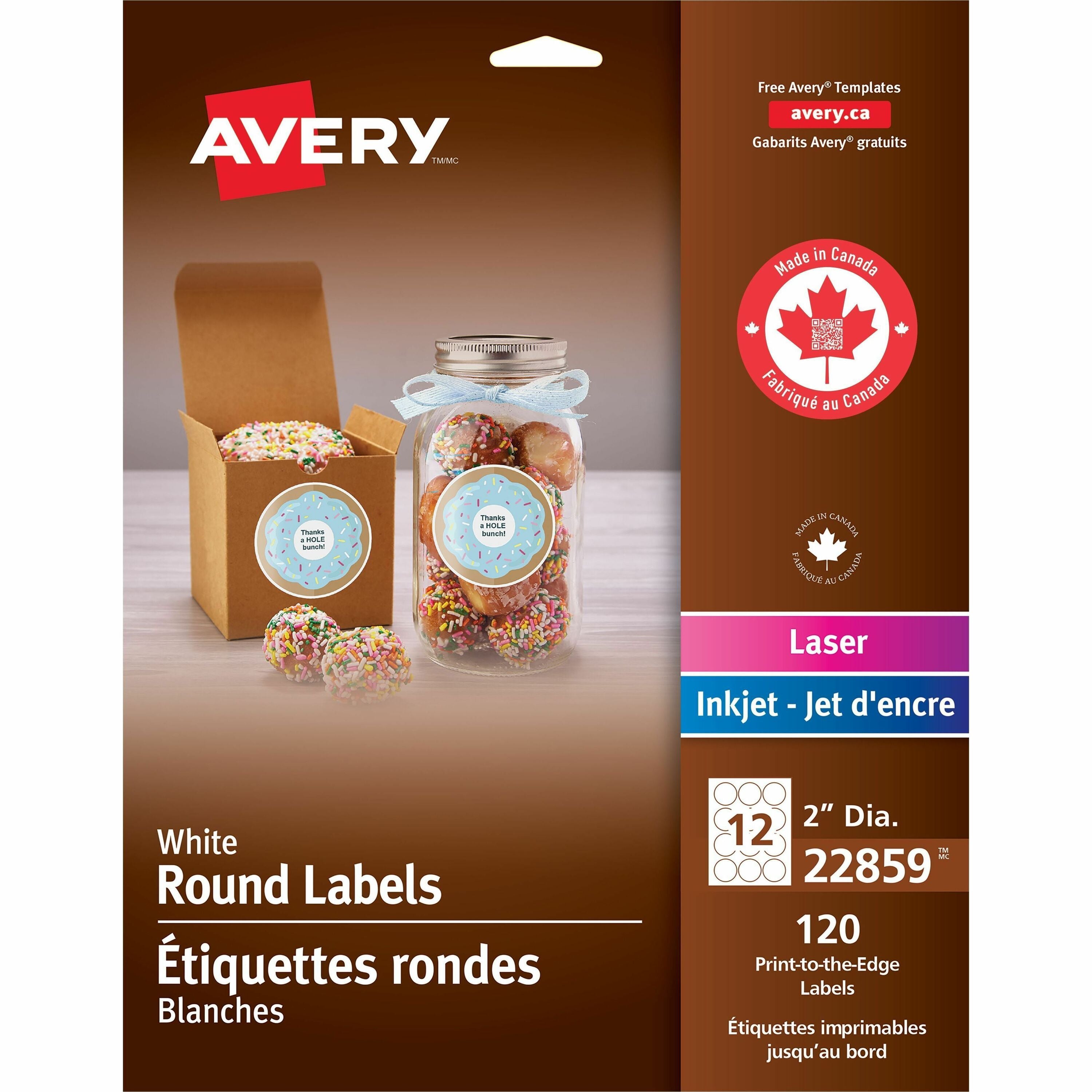 Avery Matte White Round Labels 2" Diameter, Permanent Adhesive, for Laser and Inkjet Printers
