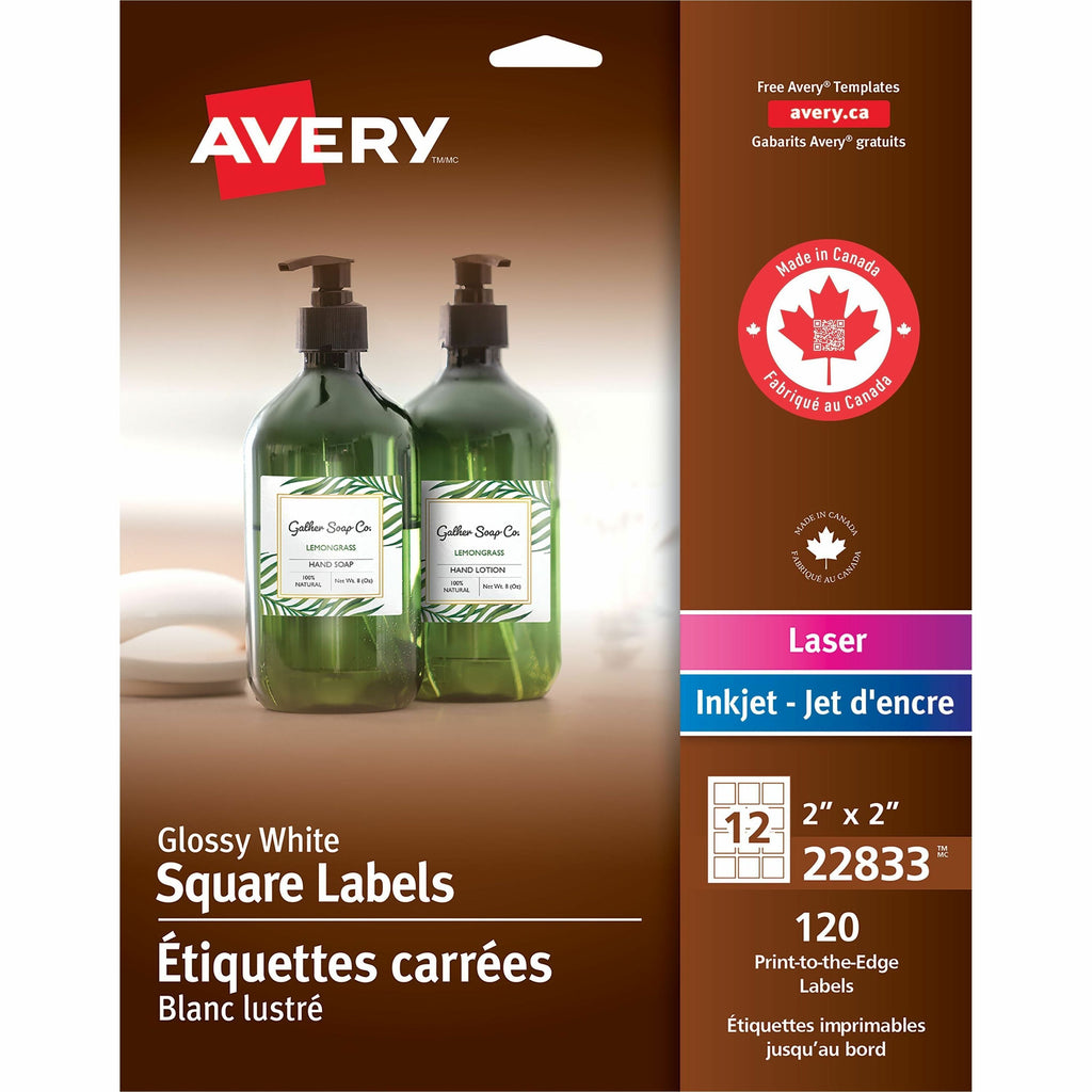 Glossy White Square Labels 2" x 2" , Permanent Adhesive, for Laser and Inkjet Printers