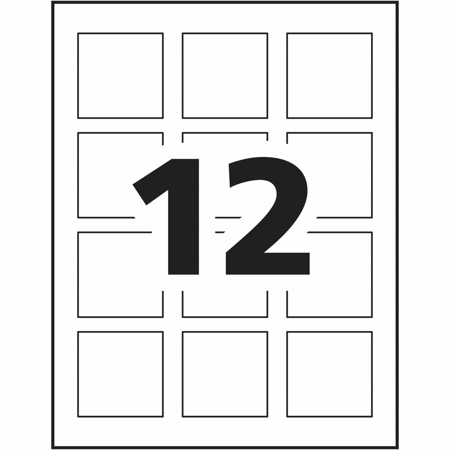 Glossy White Square Labels 2" x 2" , Permanent Adhesive, for Laser and Inkjet Printers - 22833
