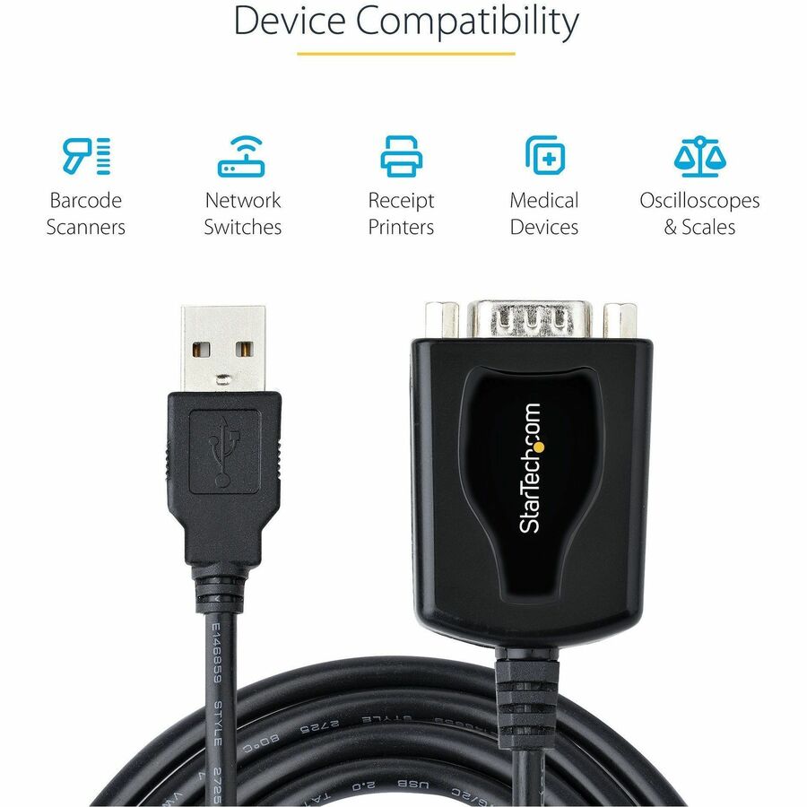 Alternate-Image2 Image for StarTech.com 3ft (1m) USB to Serial Cable with COM Port Retention, DB9 Male RS232 to USB Converter, USB to Serial Adapter, Prolific IC