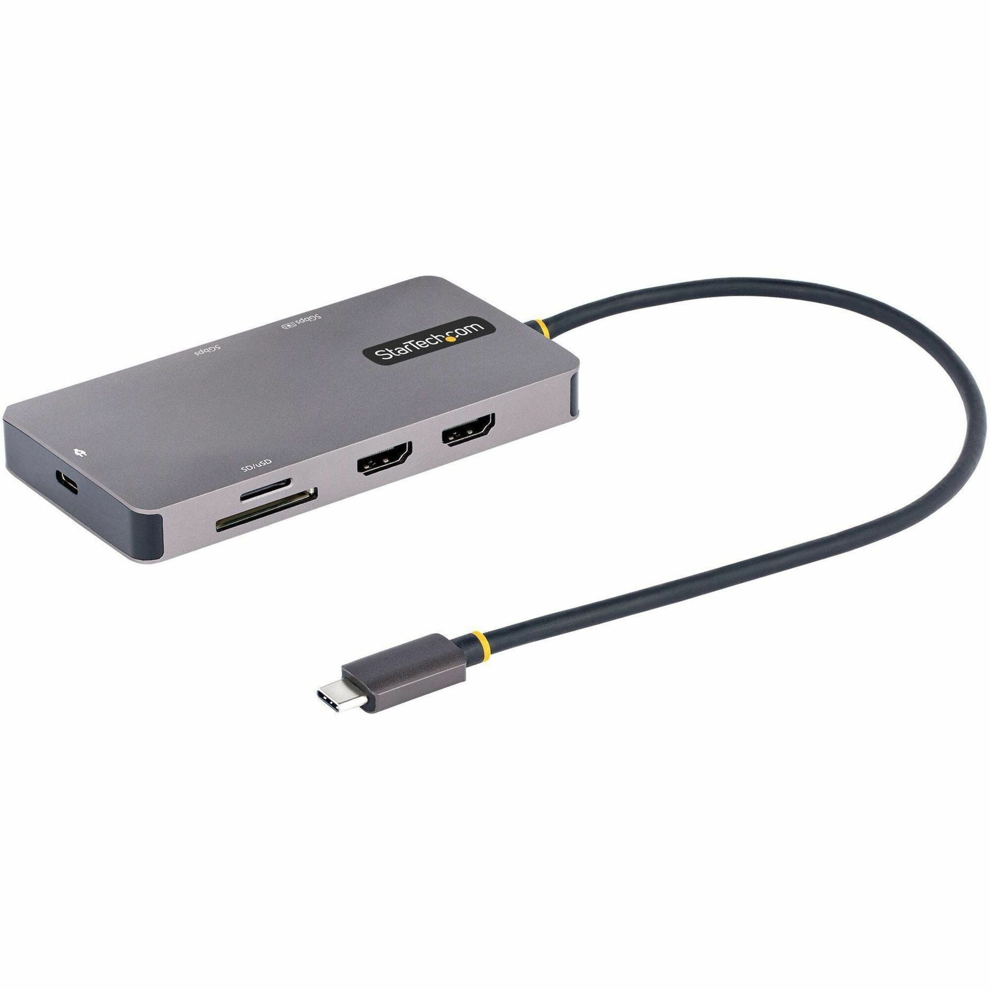 Main Image for StarTech.com USB C Multiport Adapter, Dual HDMI, 4K 60Hz, 2x 5Gbps USB-A Hub, 100W Power Delivery, GbE, SD/MicroSD, USB C Mini Dock