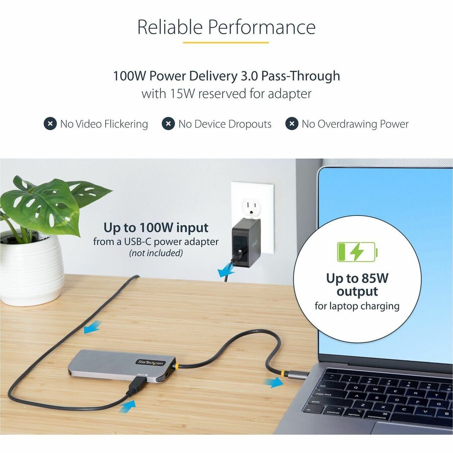 Alternate-Image4 Image for StarTech.com USB C Multiport Adapter, 4K 60Hz HDMI HDR10 Video, 3 Port 5Gbps USB 3.2 Hub, 100W PD PassThrough, GbE, Mini Travel Dock