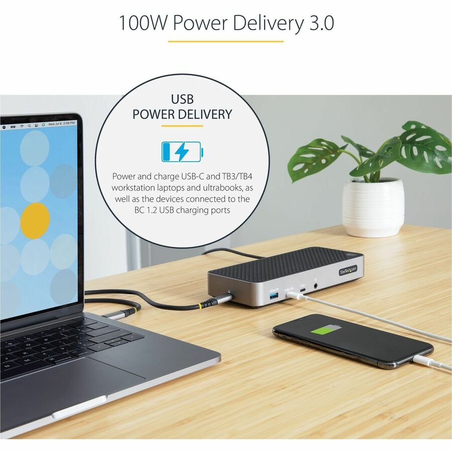 Alternate-Image3 Image for StarTech.com USB-C Triple Monitor Docking Station - Triple 4K HDMI/DP USB-C Dock - 5x USB Hub - GbE - 100W PD - Universal / Multi Monitor