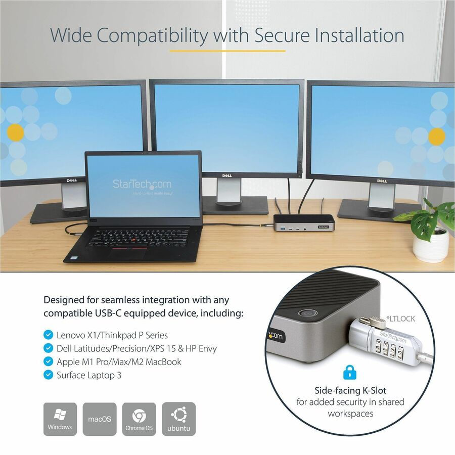 Alternate-Image4 Image for StarTech.com USB-C Triple Monitor Docking Station - Triple 4K HDMI/DP USB-C Dock - 5x USB Hub - GbE - 100W PD - Universal / Multi Monitor