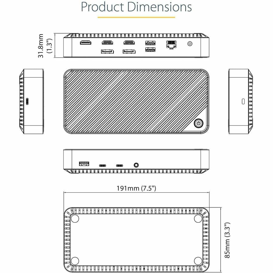 Alternate-Image8 Image for StarTech.com USB-C Triple Monitor Docking Station - Triple 4K HDMI/DP USB-C Dock - 5x USB Hub - GbE - 100W PD - Universal / Multi Monitor