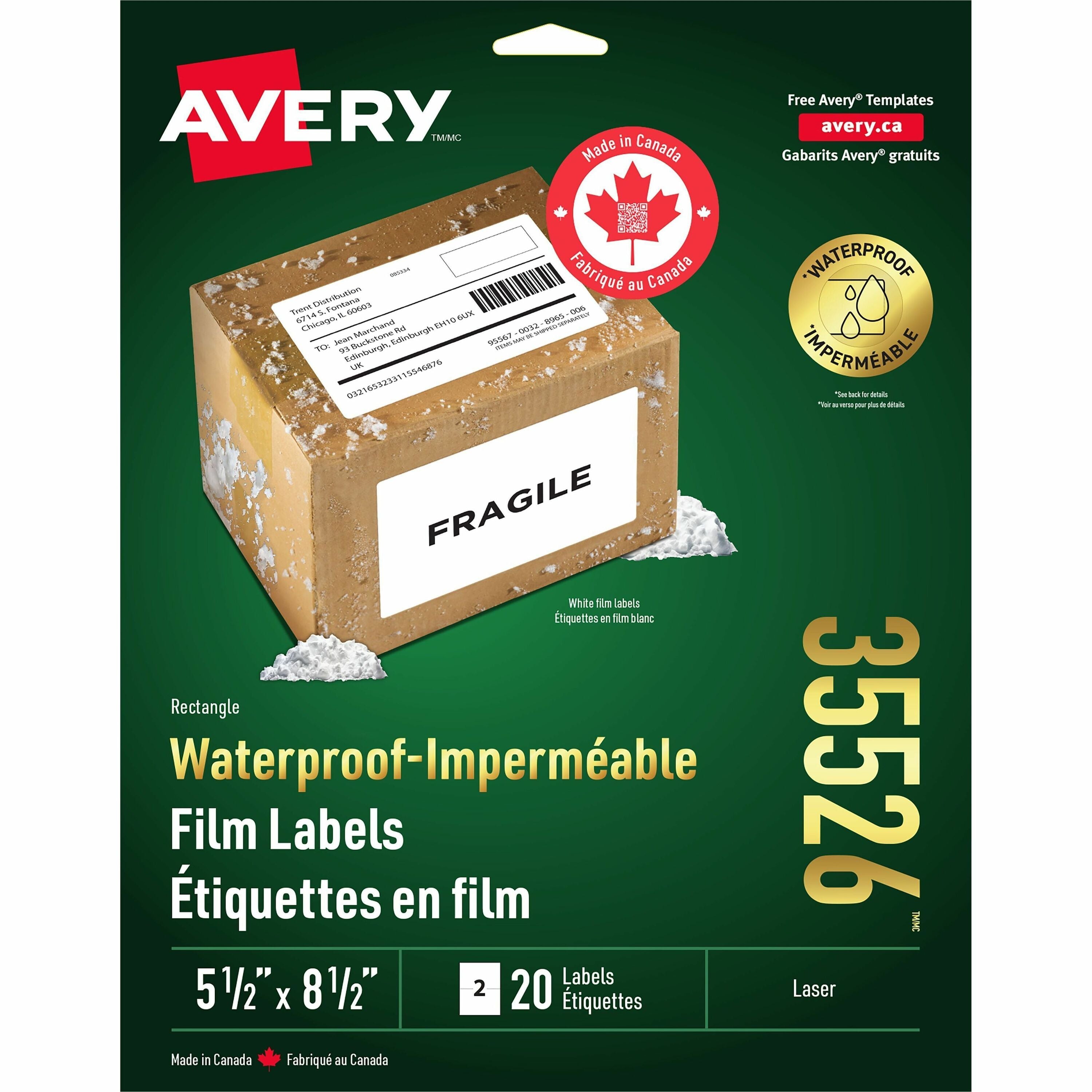 Avery Waterproof Labels 5-1/2" x 8-1/2" , Permanent Adhesive, for Laser Printers