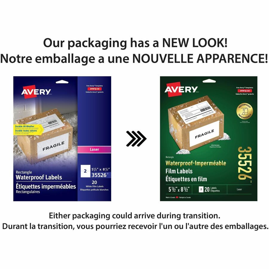 Avery Waterproof Labels 5-1/2" x 8-1/2" , Permanent Adhesive, for Laser Printers - 35526