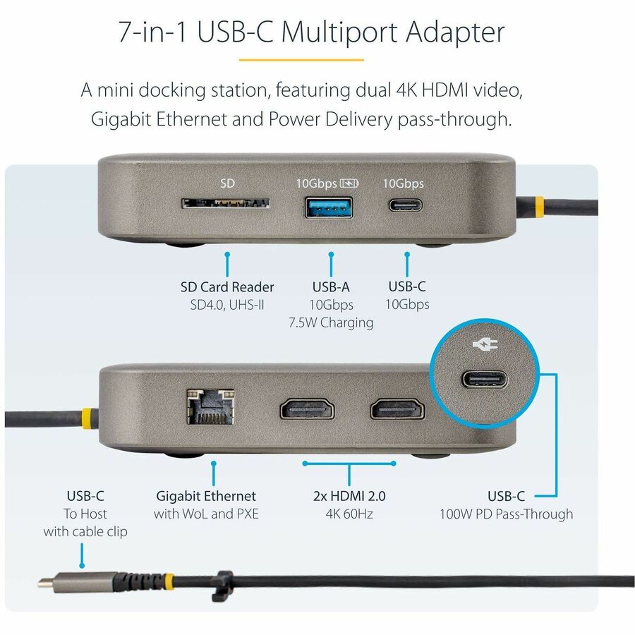 Alternate-Image2 Image for StarTech.com USB C Docking Station, Dual 4K 60Hz HDMI, compatible with MacBook Pro (M1/M2/M3/M4) and Windows, 10Gbps USB Hub, GbE, 100W PD