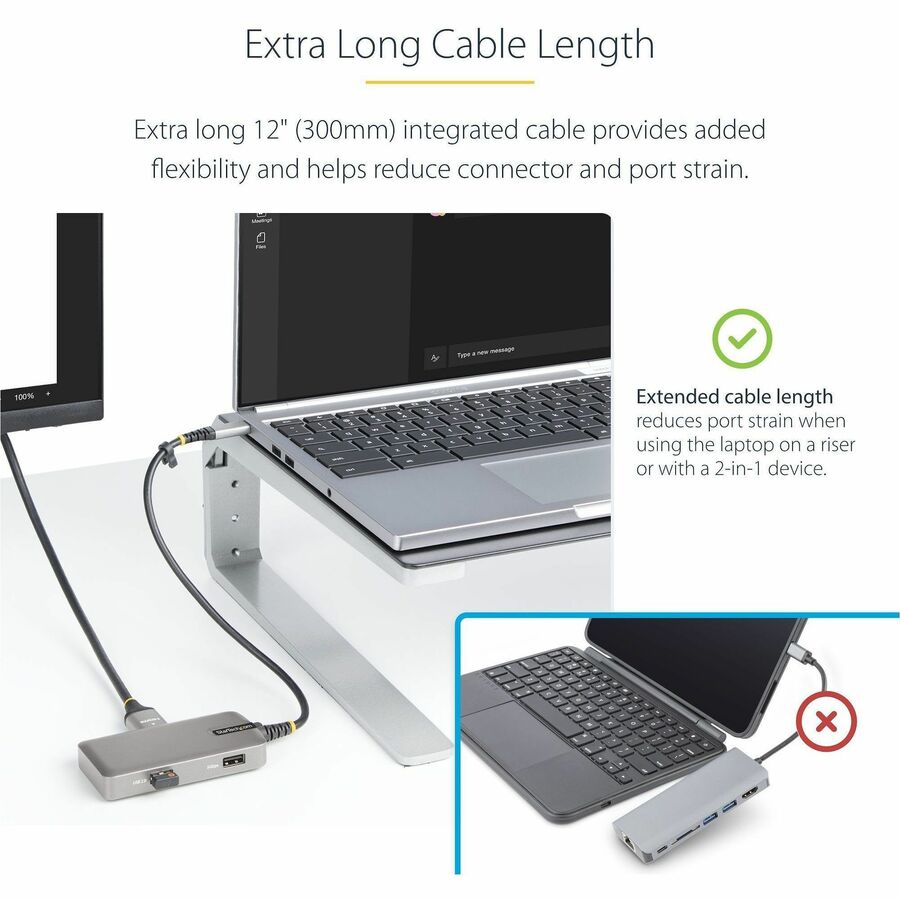Alternate-Image3 Image for StarTech.com USB-C Multiport Adapter, 4K60Hz HDMI, HDR, 2-Port 5Gbps USB Hub, 100W PD Pass-Through, GbE, Mini Dock, Windows/macOS/ChromeOS