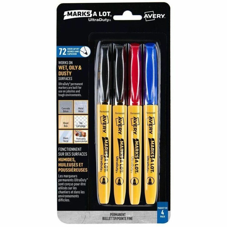 Avery Marks A Lot&reg; UltraDuty&reg; Markers Bullet Tip, Assorted Colours, Pack of 4
