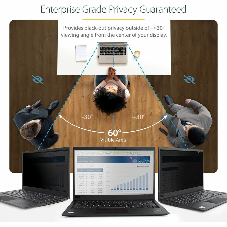 Alternate-Image1 Image for StarTech.com 14in Laptop Privacy Screen For 16:9 Displays, Anti-Glare Privacy Filter with 51% Blue Light Reduction, Matte/Glossy
