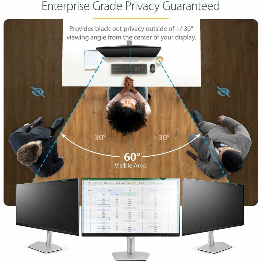 Alternate-Image1 Image for StarTech.com 28-inch 16:9 Computer Monitor Privacy Filter, Anti-Glare Privacy Screen w/51% Blue Light Reduction, +/- 30 deg. View Angle