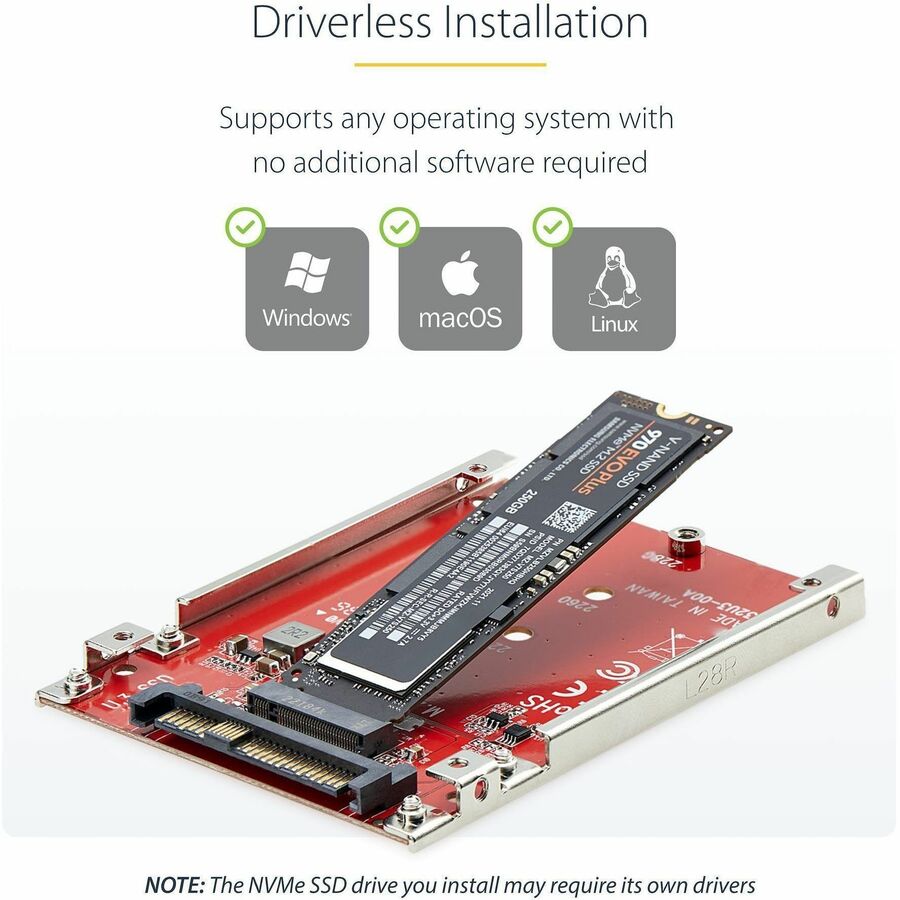 Alternate-Image5 Image for StarTech.com M.2 to U.3 Adapter, For M.2 NVMe SSDs, PCIe M.2 Drive to 2.5inch U.3 (SFF-TA-1001) Host Adapter/Converter, TAA Compliant