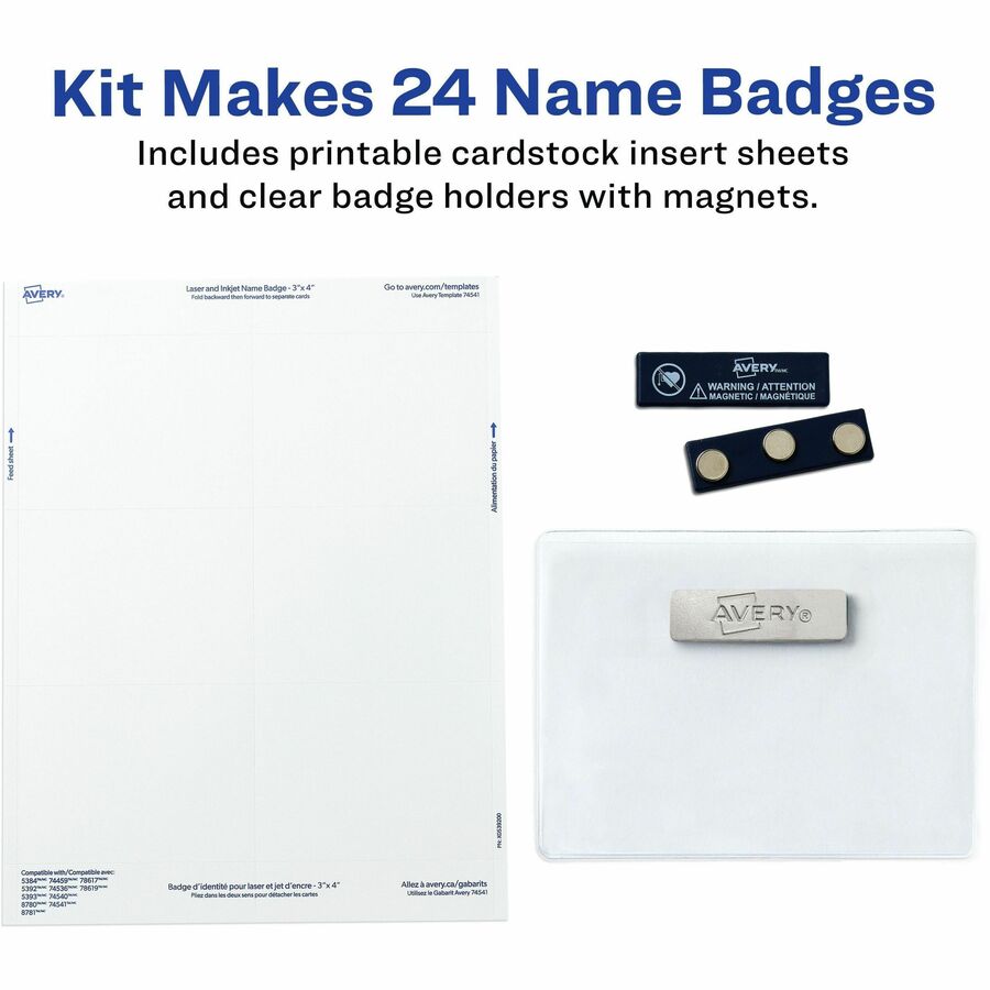 Avery&reg; Name Badges with Magnets, 3" x 4" , 24 Badges (8780) - 8780