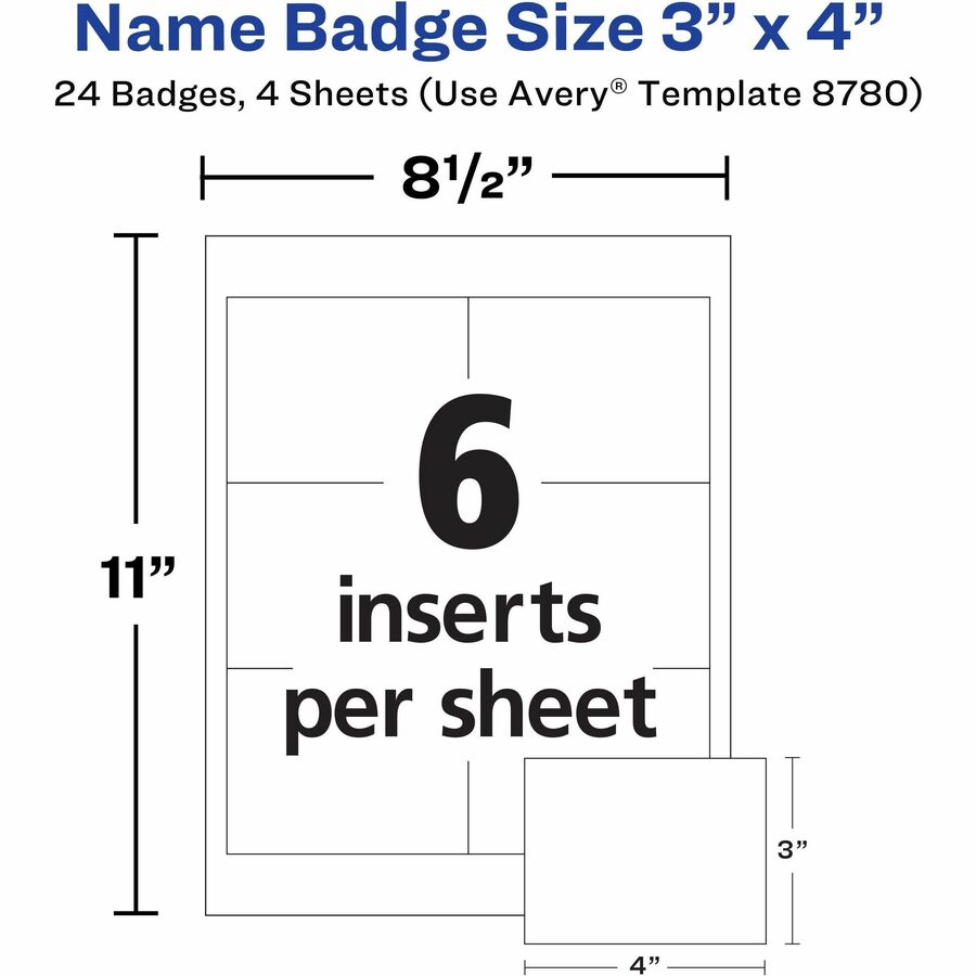 Avery&reg; Name Badges with Magnets, 3" x 4" , 24 Badges (8780) - 8780