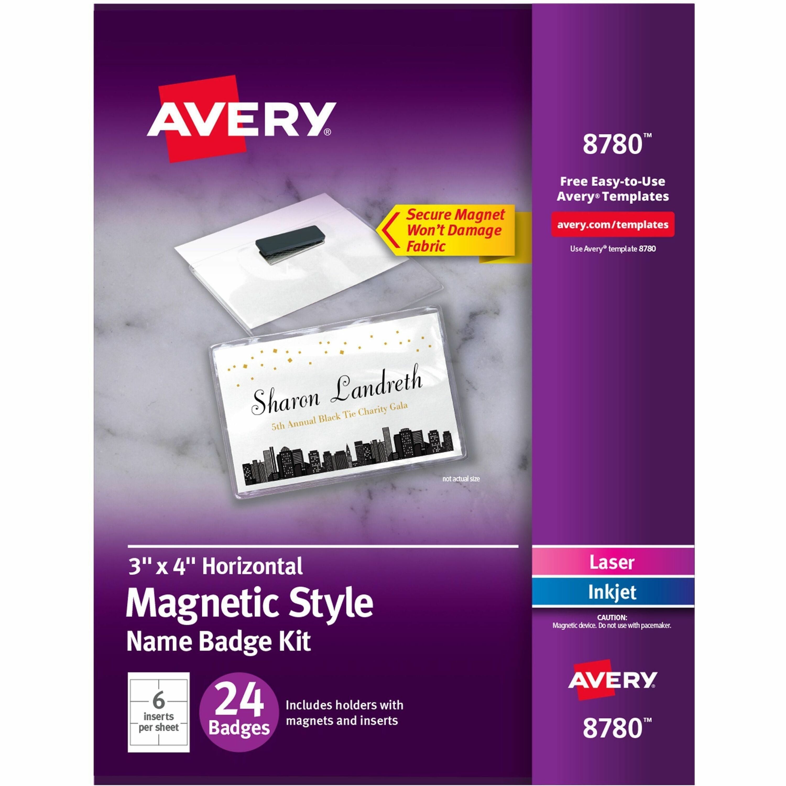 Avery&reg; Name Badges with Magnets, 3" x 4" , 24 Badges (8780)