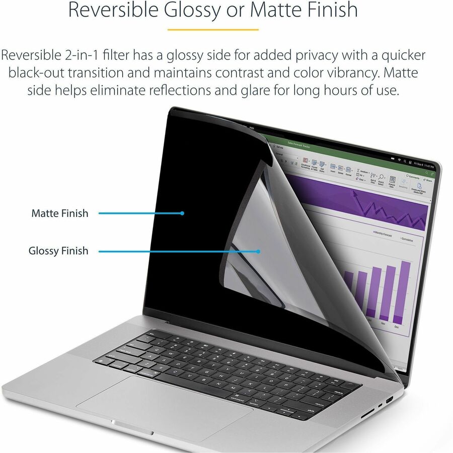 Alternate-Image2 Image for StarTech.com StarTech.com 14-inch MacBook Pro 21/23 Laptop Privacy Screen, Removable and Reversible Anti-Glare Blue Light Filter, Magnetic