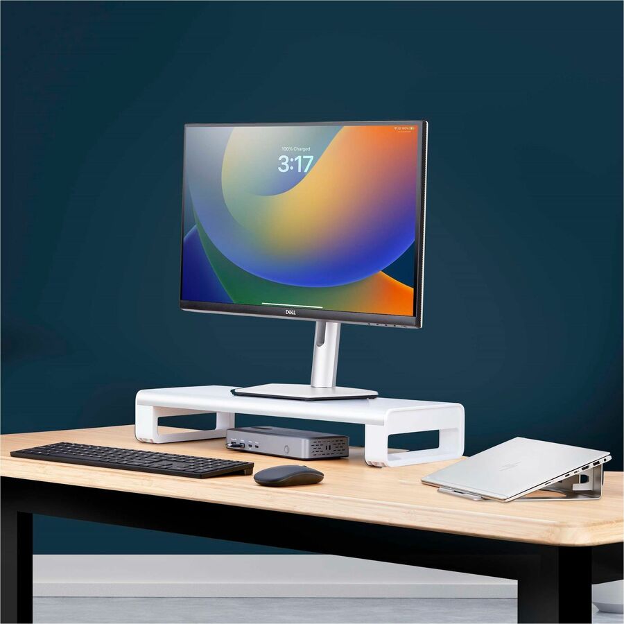 Alternate-Image2 Image for StarTech.com Ergonomic Monitor Riser Stand, Up to 33lb/15kg, Fixed height 3.5in/9cm, Desktop Computer Monitor/Laptop Riser, Steel Platform