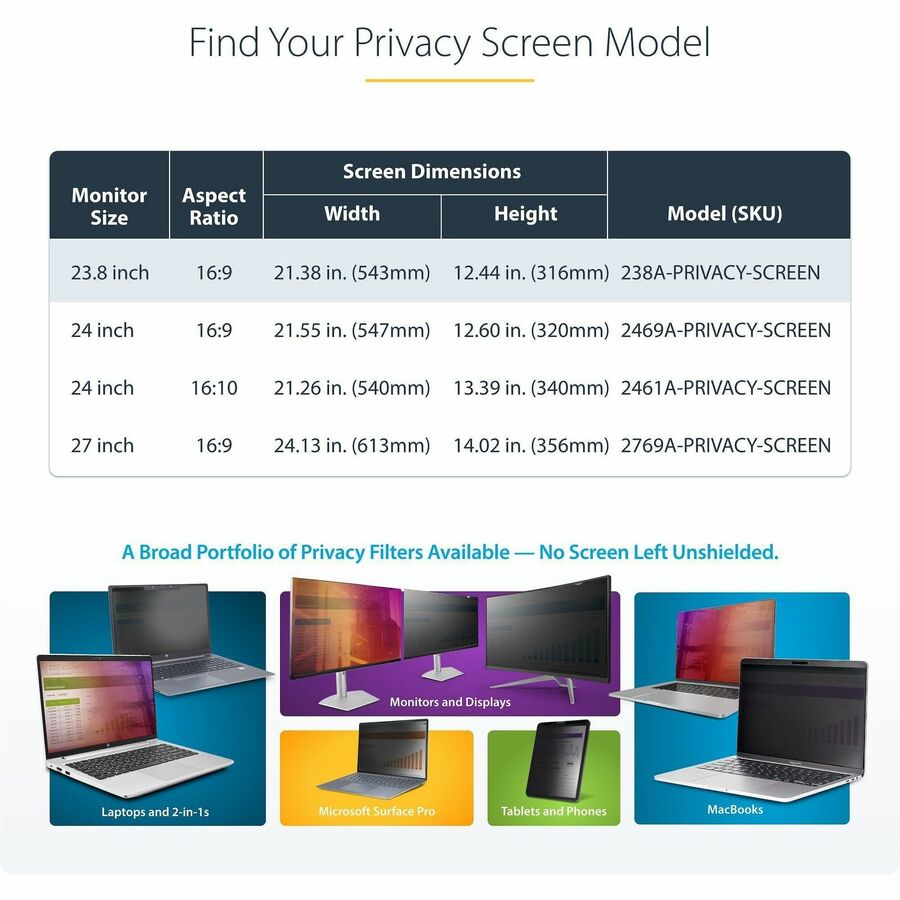 Alternate-Image4 Image for StarTech.com 23.8-inch 16:9 Computer Monitor Privacy Screen, Hanging Acrylic Filter, Monitor Screen Protector/Shield, +/- 30 Deg., Glossy