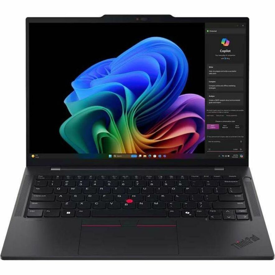 Front Image for Lenovo ThinkPad T14s Gen 6 21N10000US 14" Copilot+ PC Notebook - WUXGA - Qualcomm Snapdragon X Elite X1E-78-100 - 32 GB - 1 TB SSD - English Keyboard - Black