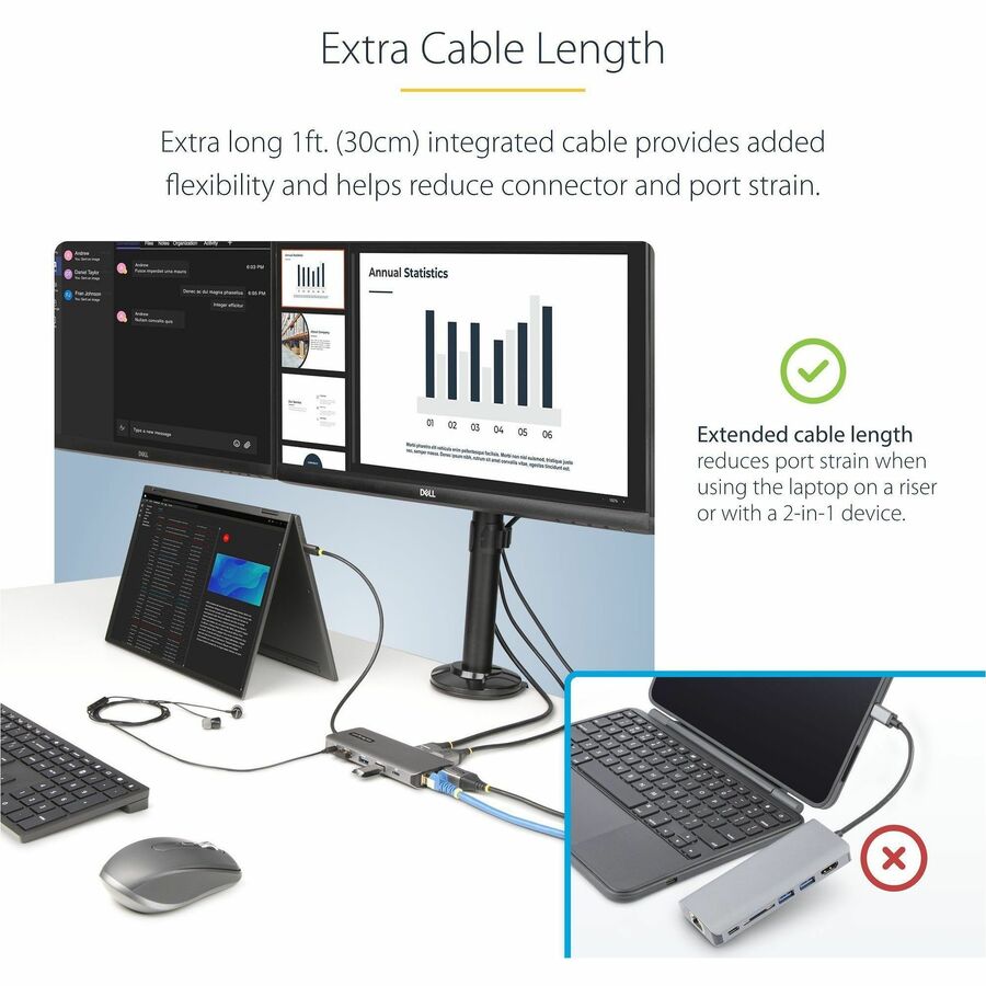 Alternate-Image5 Image for StarTech.com USB-C Triple-Monitor Multiport Adapter, Dual 4K 60Hz + 4K 30Hz HDMI & DP, 4x USB-A, 100W PD Pass-Through, GbE, SD Card Reader