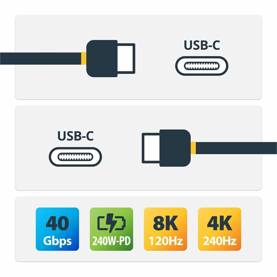 Alternate-Image1 Image for StarTech.com 1m (3.3ft) USB4 Cable, USB-IF Certified USB-C Cable, 40 Gbps, 240W PD 3.1, 8K 60Hz, Compatible w/Thunderbolt/USB 3.2 Ports