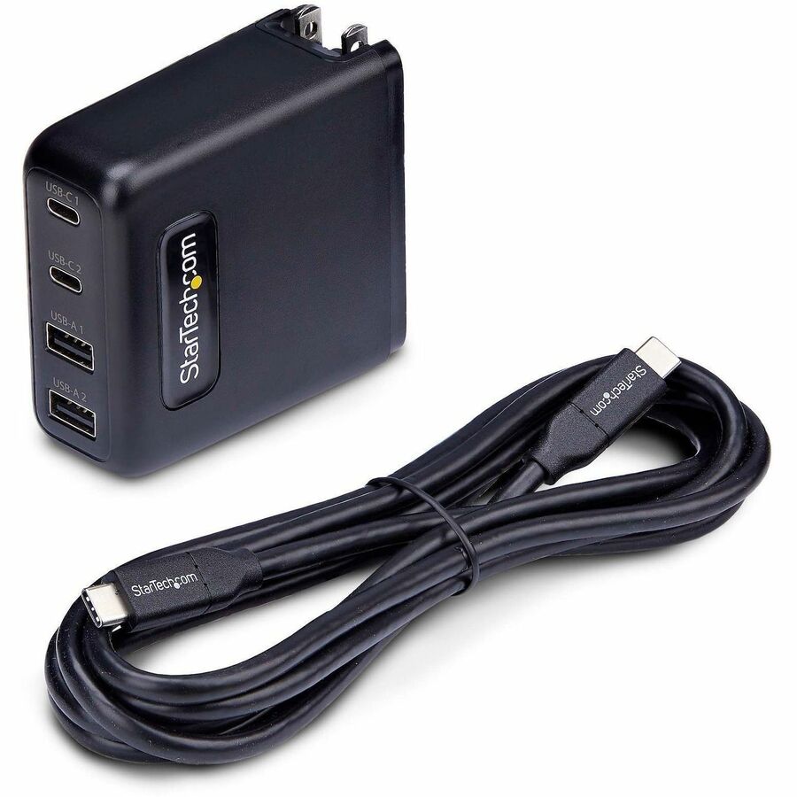 Alternate-Image9 Image for StarTech.com 100W USB-C Wall Charger, 2x USB-C, 2x USB-A, Fast Charging Portable GaN Power Adapter, PD 3.0, 6ft/1.8m USB-C to USB-C Cable