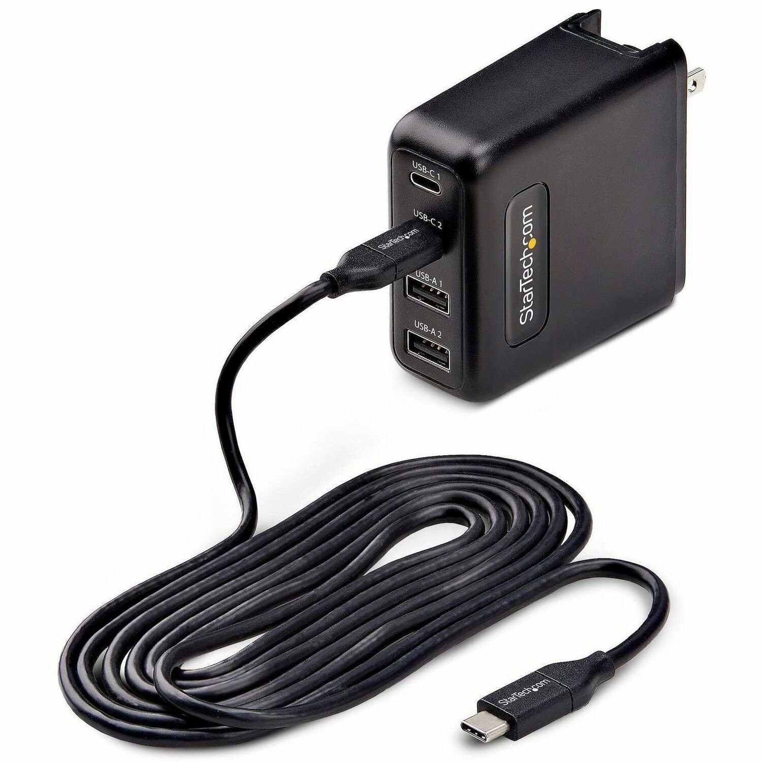 Main Image for StarTech.com 100W USB-C Wall Charger, 2x USB-C, 2x USB-A, Fast Charging Portable GaN Power Adapter, PD 3.0, 6ft/1.8m USB-C to USB-C Cable