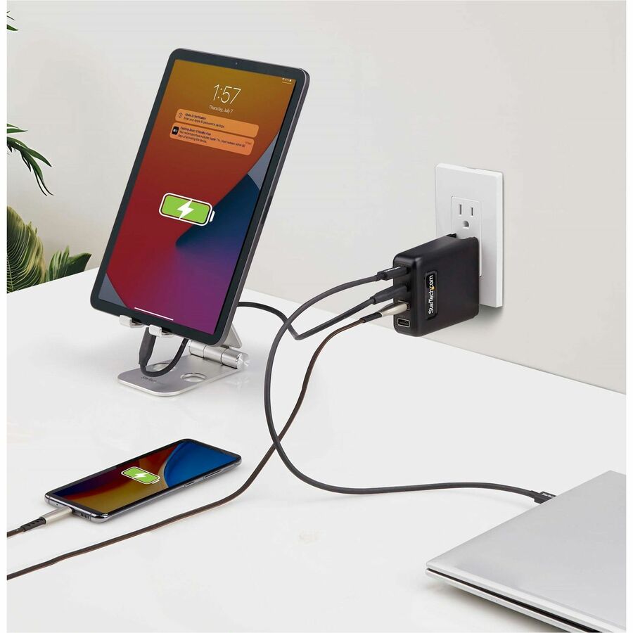 Alternate-Image8 Image for StarTech.com 100W USB-C Wall Charger, 2x USB-C, 2x USB-A, Fast Charging Portable GaN Power Adapter, PD 3.0, 6ft/1.8m USB-C to USB-C Cable