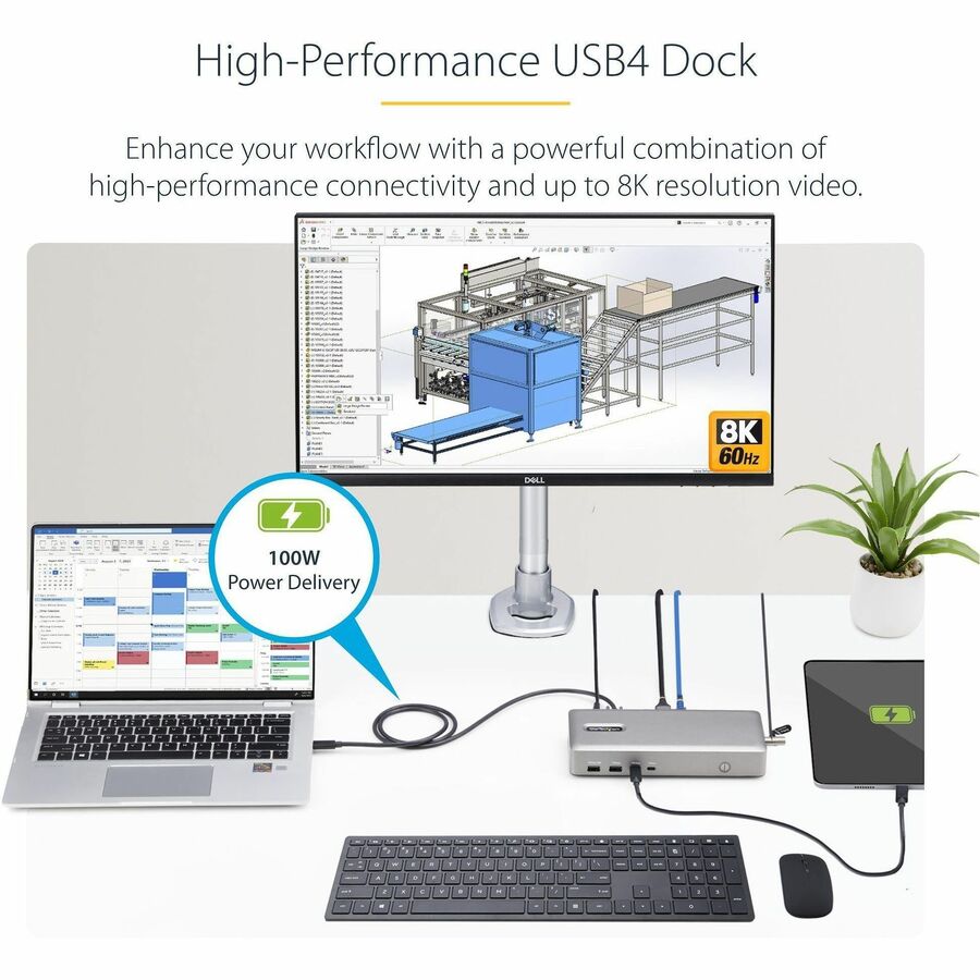 Alternate-Image1 Image for StarTech.com Dual-Monitor USB4 Docking Station, Dual 4K 120Hz or Single 8K 60Hz HDMI, 100W Laptop Charging, 2.5GbE, Driverless USB-C Dock