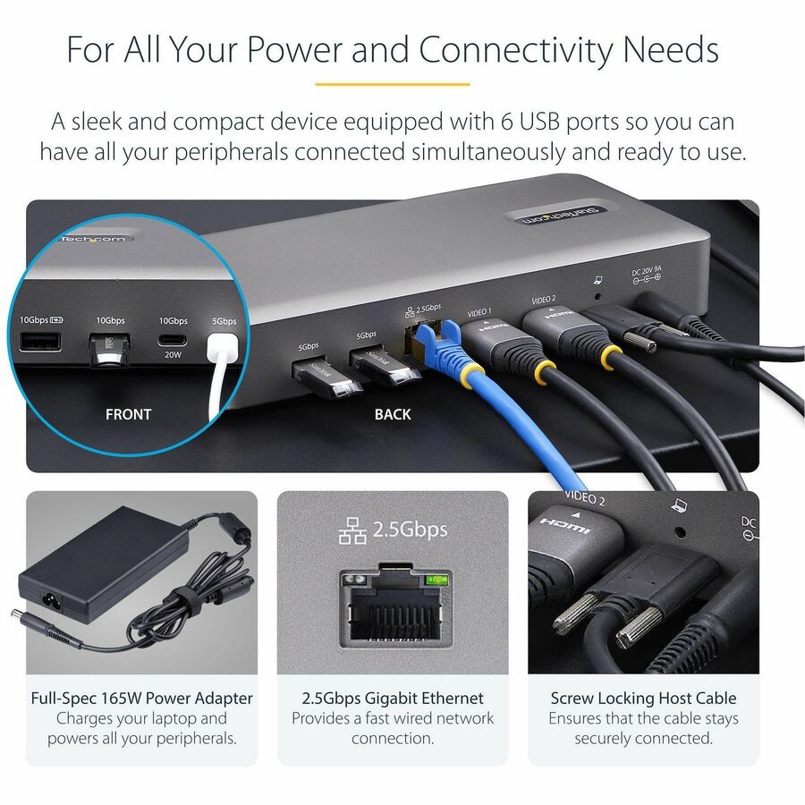 Alternate-Image4 Image for StarTech.com Dual-Monitor USB4 Docking Station, Dual 4K 120Hz or Single 8K 60Hz HDMI, 100W Laptop Charging, 2.5GbE, Driverless USB-C Dock