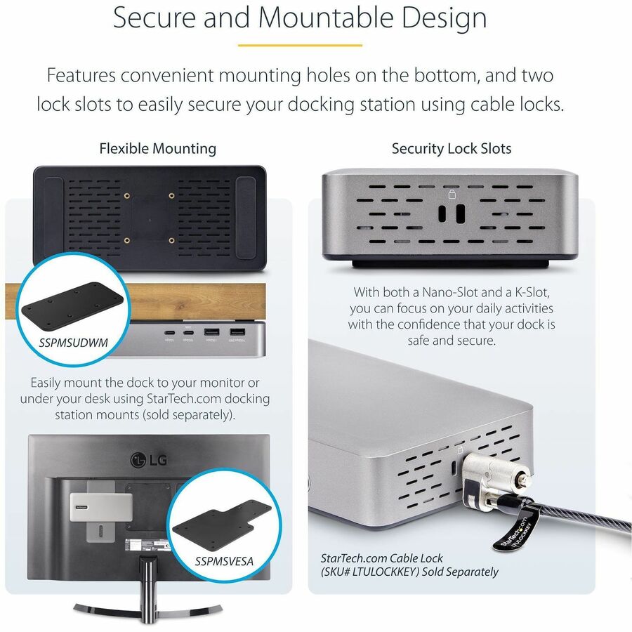 Alternate-Image6 Image for StarTech.com Dual-Monitor USB4 Docking Station, Dual 4K 120Hz or Single 8K 60Hz HDMI, 100W Laptop Charging, 2.5GbE, Driverless USB-C Dock