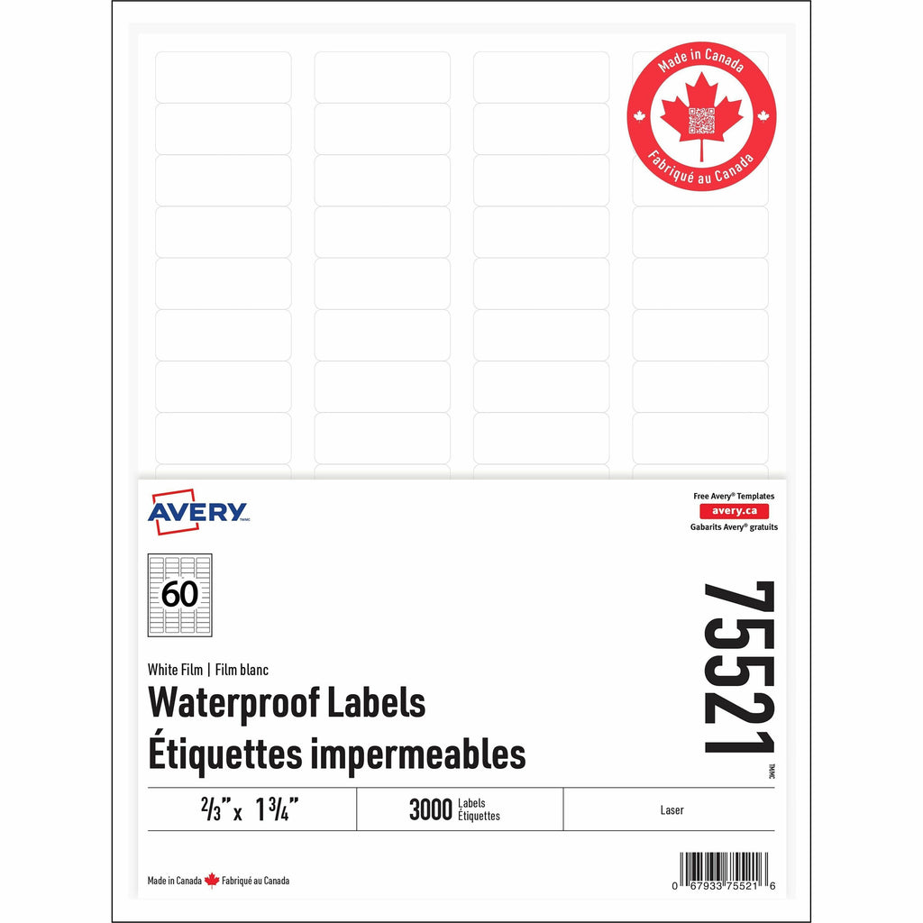 Rectangle Waterproof Labels with Sure Feed™ Technology TrueBlock&reg; 2/3" x 1-3/4" , Permanent Adhesive, for Laser Printers