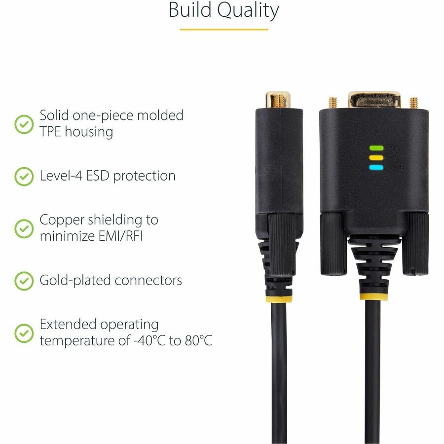 Alternate-Image5 Image for StarTech.com 6.6ft (2m) USB to Serial Adapter Cable, COM Retention, FTDI, DB9 RS232, Interchangeable DB9 Screws/Nuts, Windows/macOS/Linux