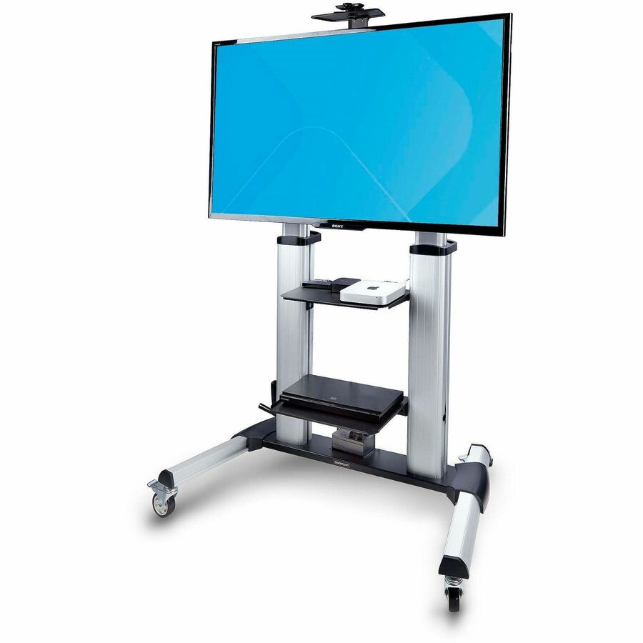 Alternate-Image1 Image for StarTech.com Rolling TV Cart/Stand On Wheels, For 60-100inch Flat Screens and 220lb, Height Adjustable Mobile Trolley Mount/Portable Stand