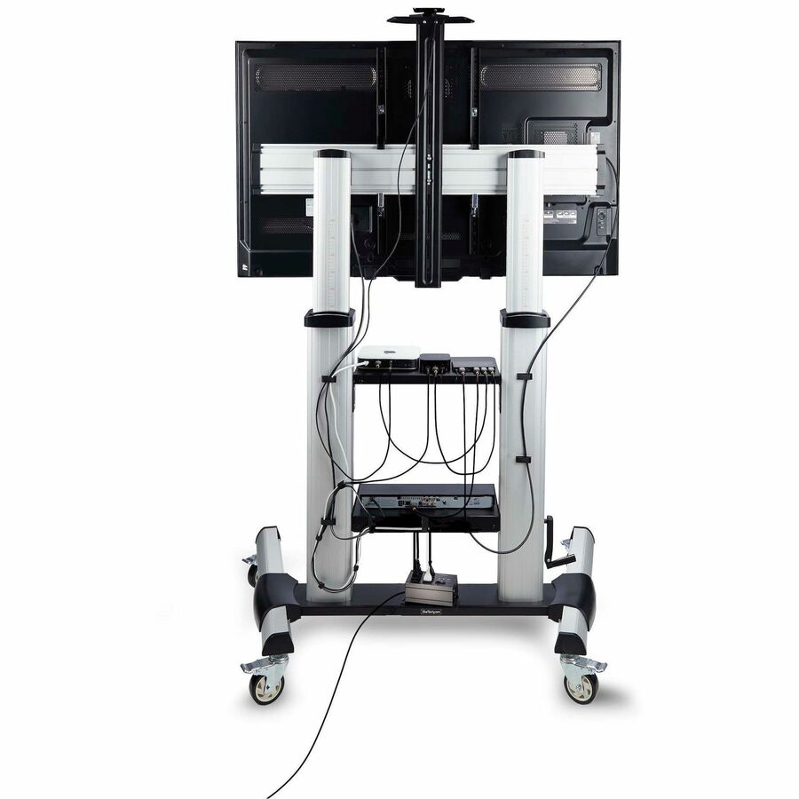 Alternate-Image2 Image for StarTech.com Rolling TV Cart/Stand On Wheels, For 60-100inch Flat Screens and 220lb, Height Adjustable Mobile Trolley Mount/Portable Stand