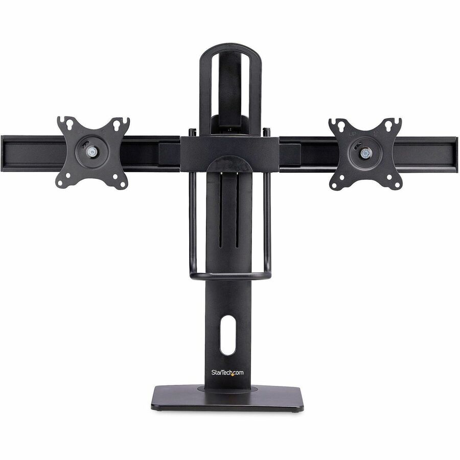Front Image for StarTech.com Crossbar Dual Monitor Desk Stand For 27inch Screens, Max Cap 26.4lb, VESA Mount 75x75/100x100, Toolless Height Adjustment